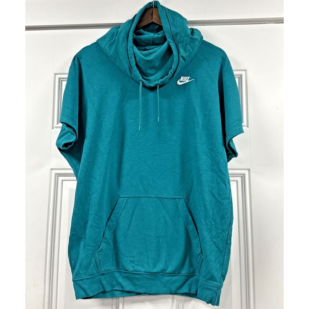 Nike Women’s Small Teal Cowl Neck Short Sleeve Hoodie Pullover Athleisure